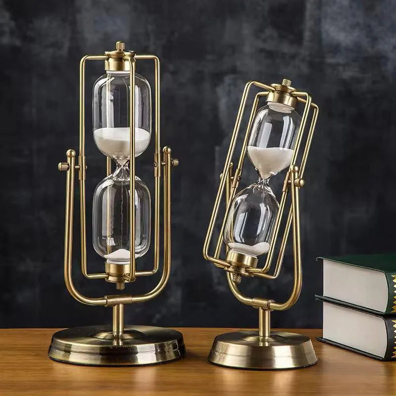 ROTATING HOURGLASS WITH BRASS TONE FRAME 30-MINUTE METAL SAND TIMER