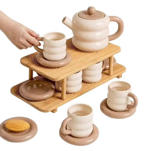 Ceramic Tea Set With Bamboo Stand