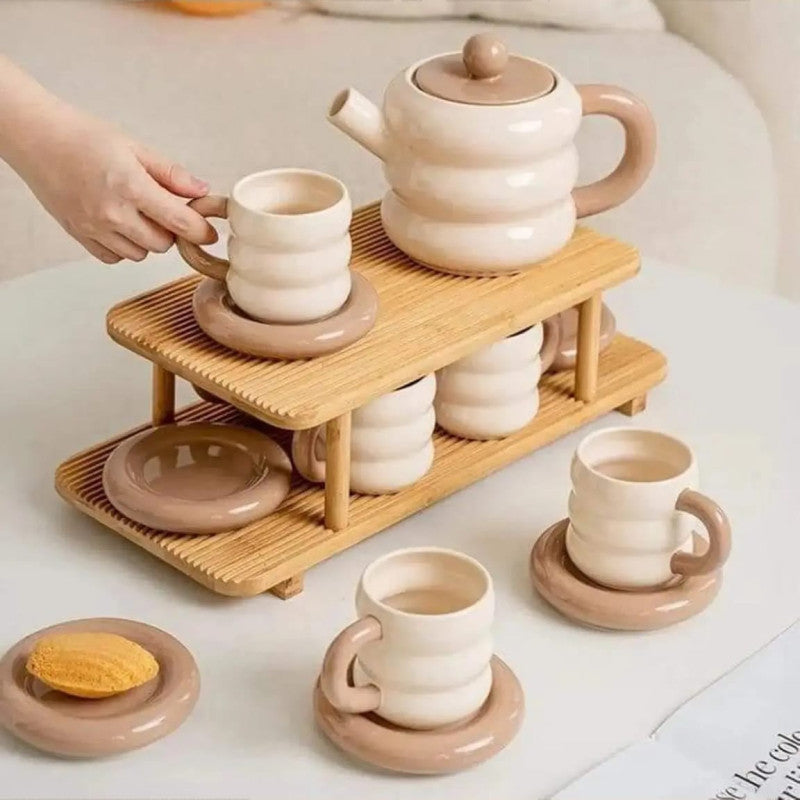 Ceramic Tea Set With Bamboo Stand