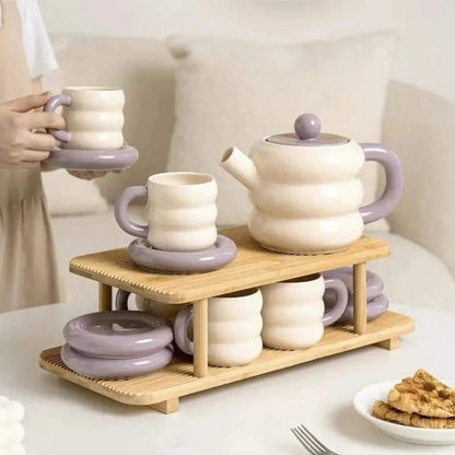 Ceramic Tea Set With Bamboo Stand