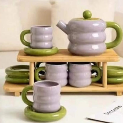 Ceramic Tea Set With Bamboo Stand