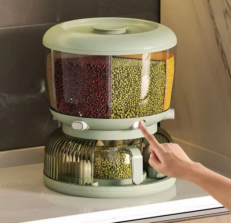 Rotating 6 Grids Cereal Rice Dispenser with Egg Rack