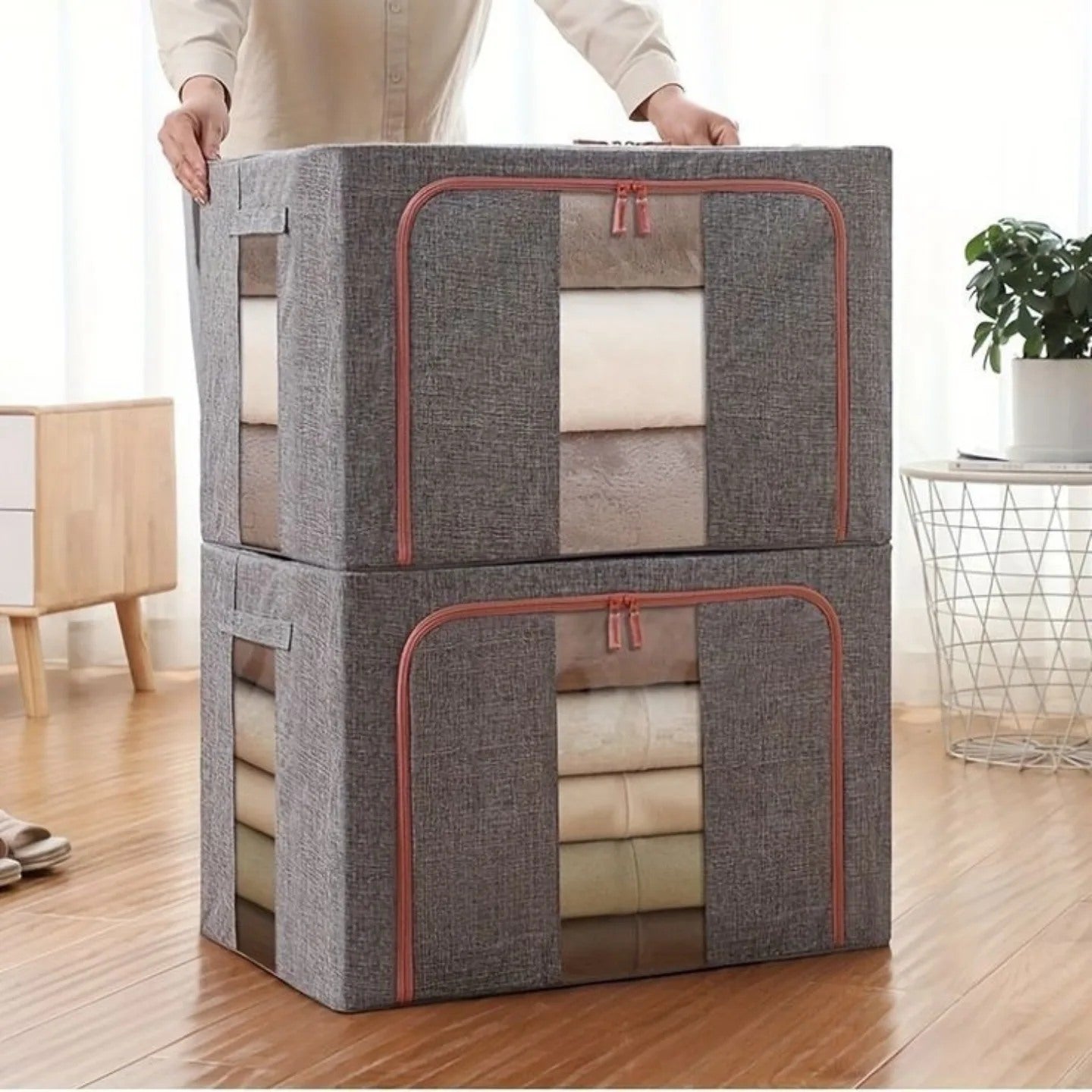 Foldable Clothes Storage Bag With Metal Frame