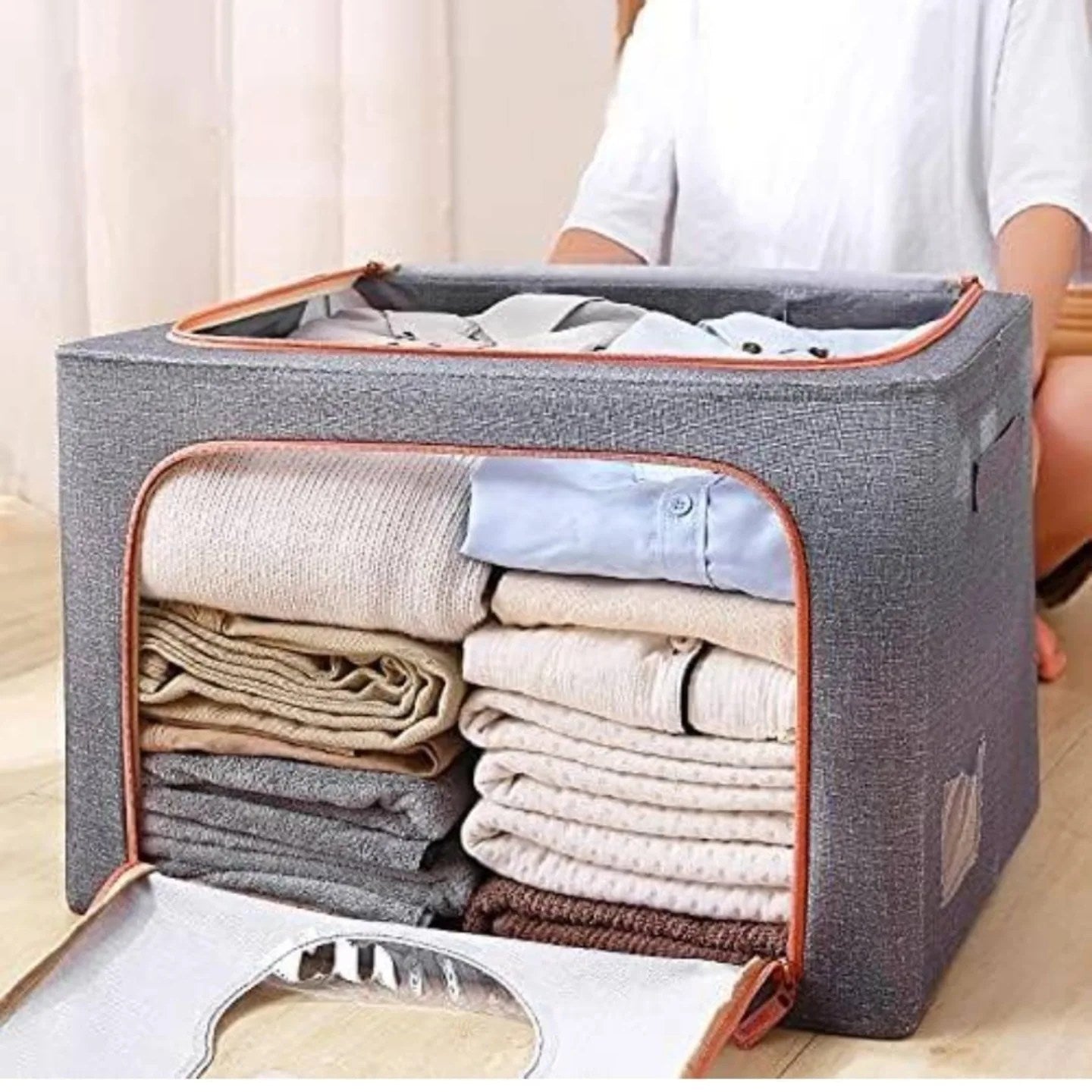 Foldable Clothes Storage Bag With Metal Frame