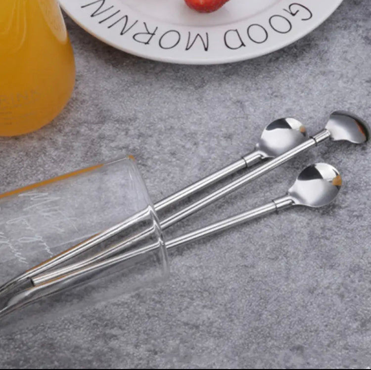 Stainless Steel Elbow Tube Straw Spoon