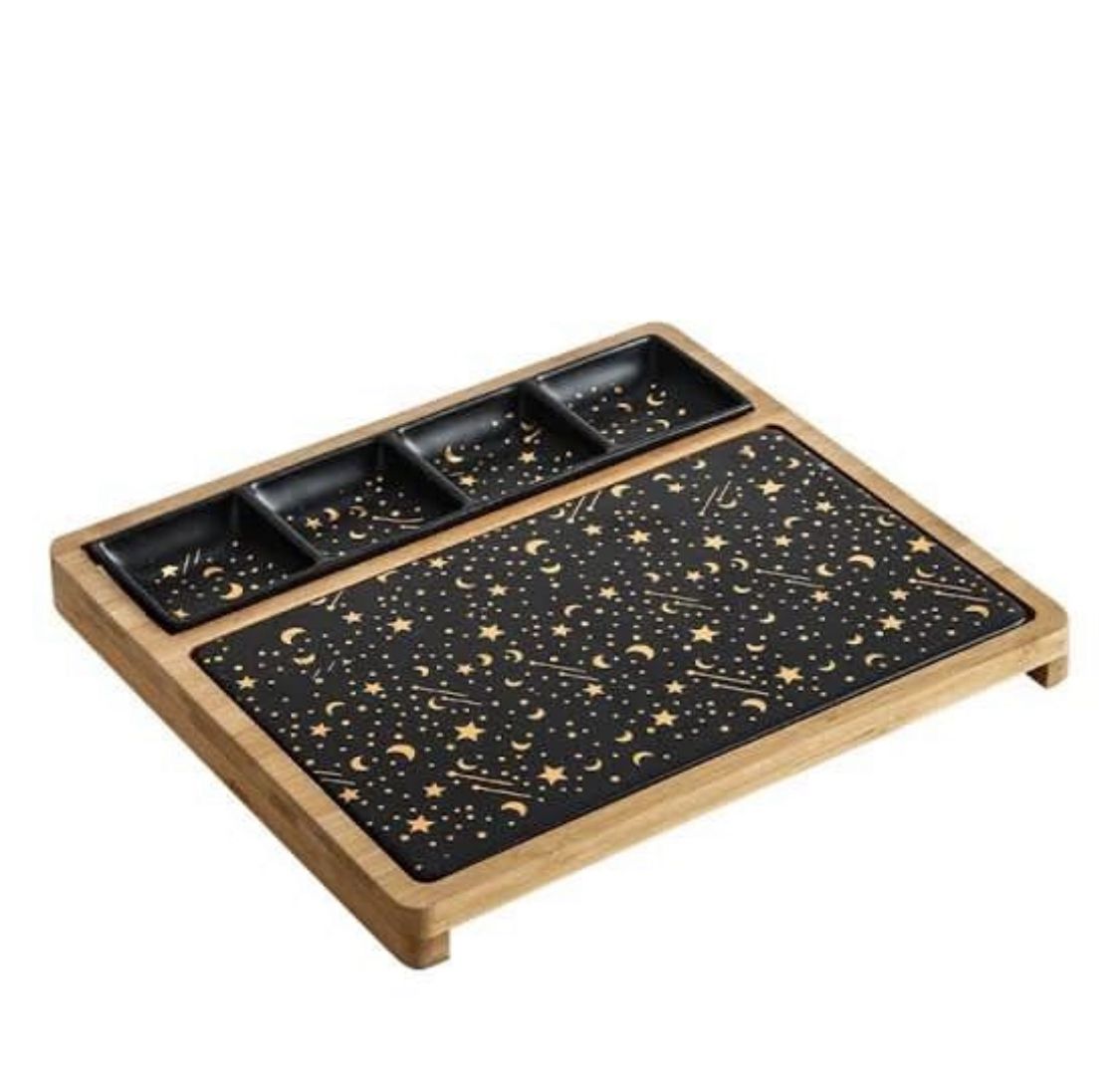 Compartmentalized Black & Gold Serving Tray