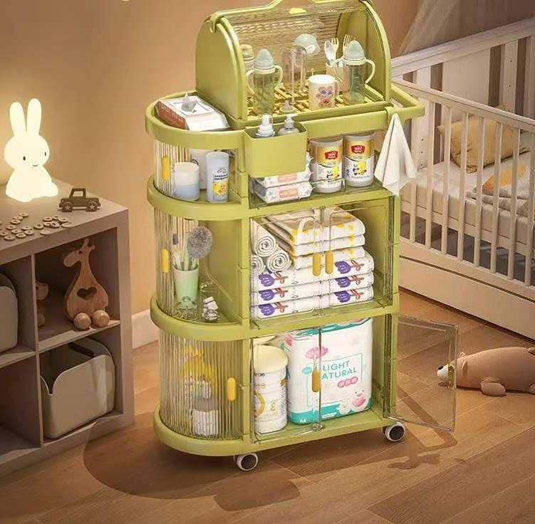 Freestanding Nursing Foldable Storage Cabinet Organizer Cart with Top Box