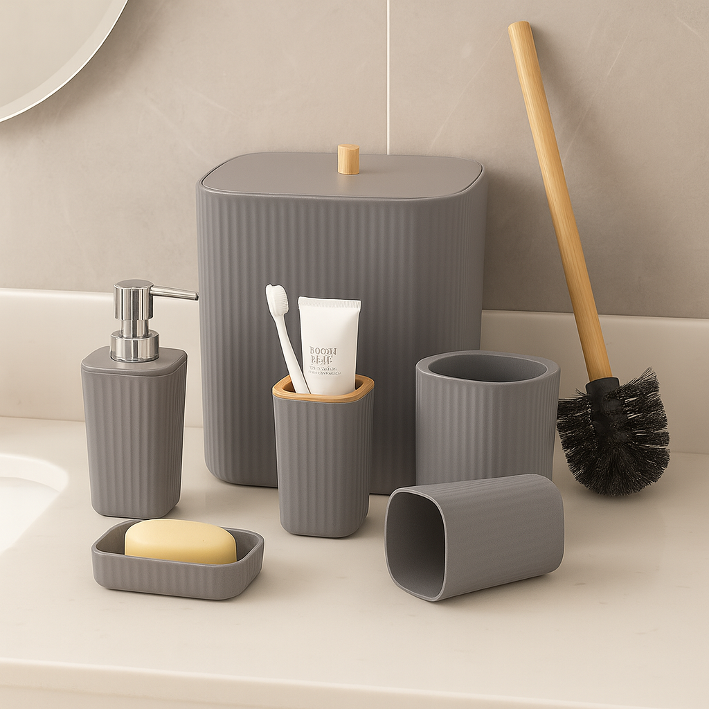 Premium Quality 6Pcs Bathroom Set - Grey