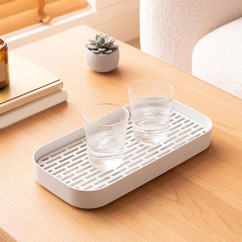 Double Layer Plastic Tea Tray with Drain Holes – Non-Slip Multi-Purpose Serving Tray for Kitchen & Dining