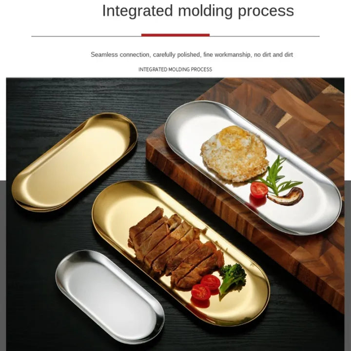 Stainless Steel Long-Oval Tray Gold