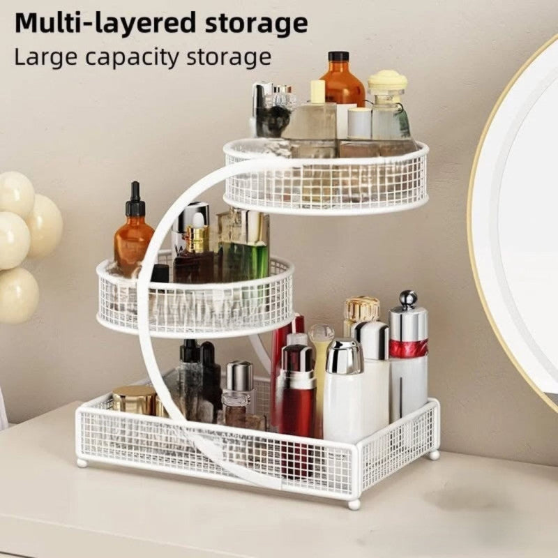 3 Layer Metal Cosmetics Makeup Organizer | Multi-Tier Storage Rack for Vanity & Bathroom Countertop