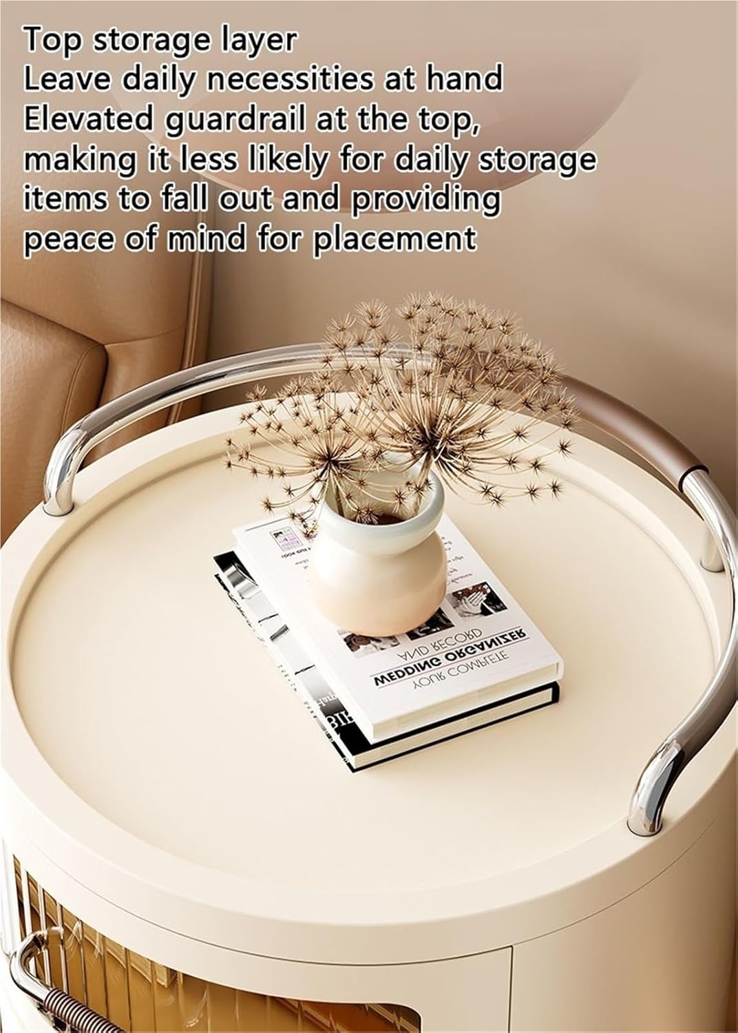 4 Tier Multifunctional Round Bedside Table with Drawers