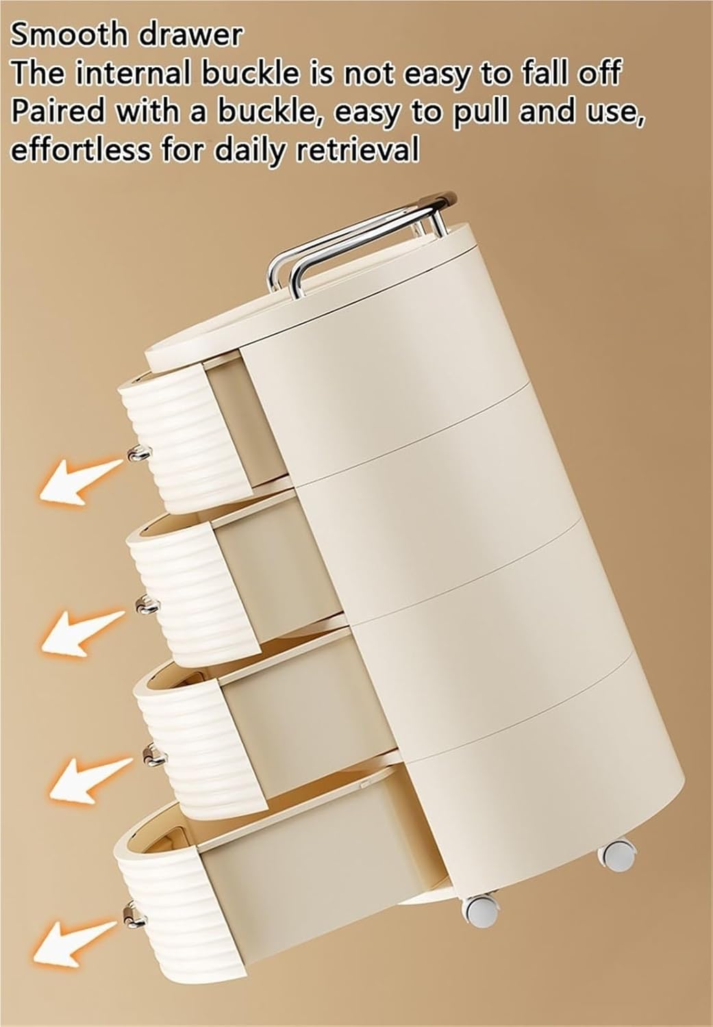 4 Tier Multifunctional Round Bedside Table with Drawers