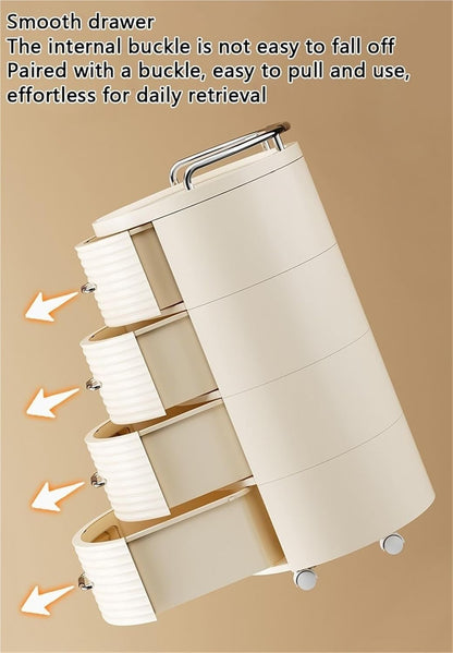 4 Tier Multifunctional Round Bedside Table with Drawers
