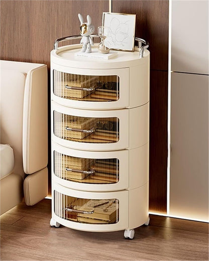 4 Tier Multifunctional Round Bedside Table with Drawers