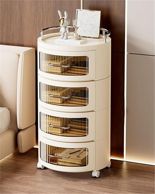4 Tier Multifunctional Round Bedside Table with Drawers