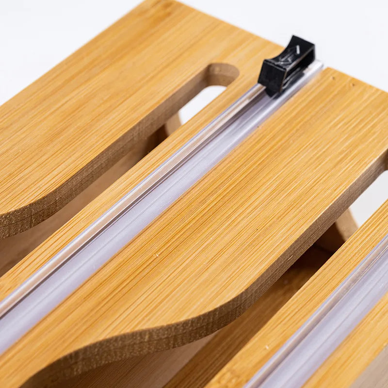 Kitchen 3 In 1 Bamboo Arc Wrap Dispenser Storage For Aluminum Foil With Cutter Cling Film Holder Kitchen Accessories Organizer