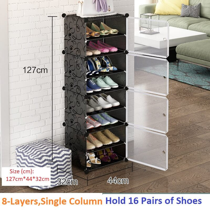 Shoe Rack Hinge Door Black, White - 4 Layer, 6 Layer