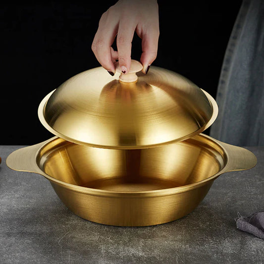 Golden Cooking Wok With Wooden Knob