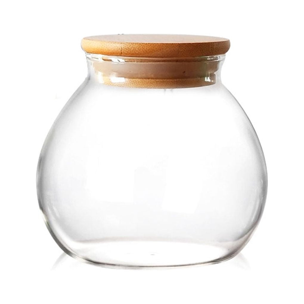 Pot Shape Glass Jar with Wooden Lid 500ml