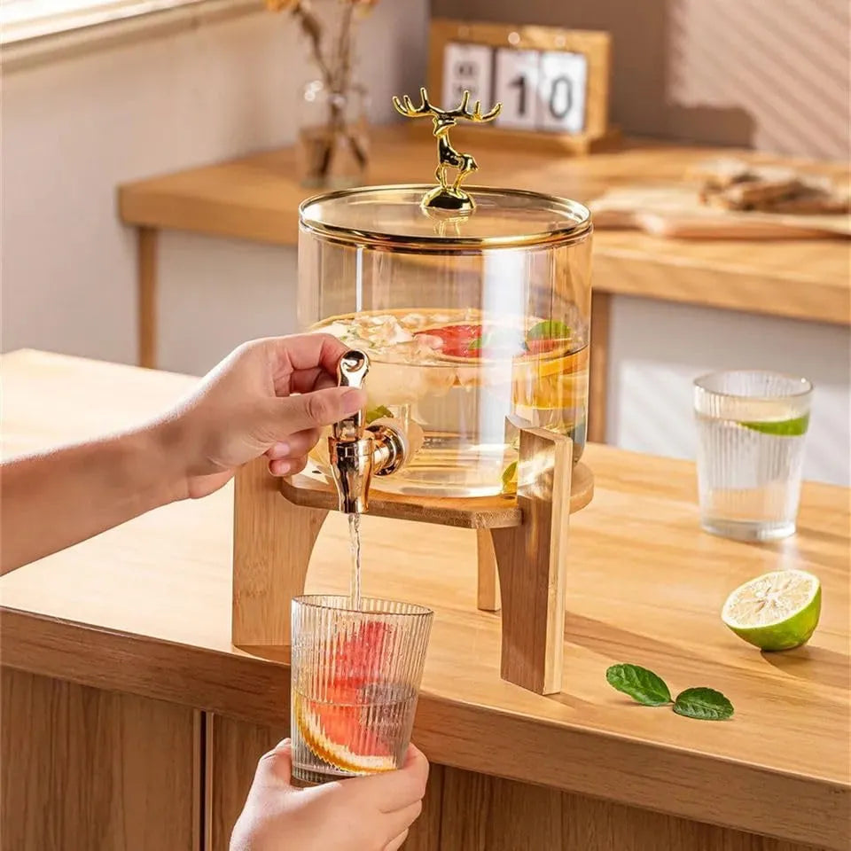 GoldenDeer Glass Dispenser with Airtight Lid and Bamboo Stand