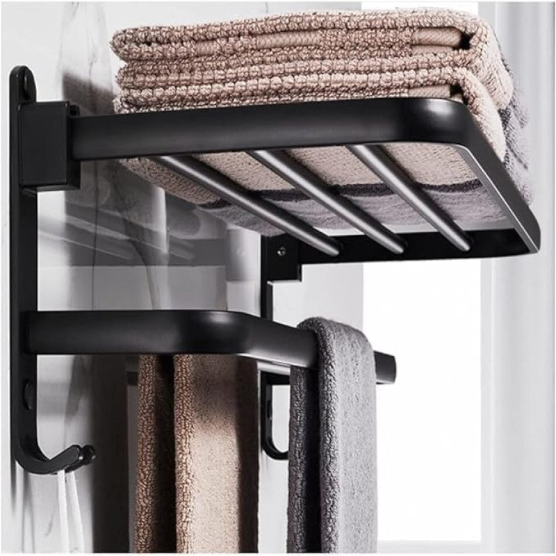 2 Tier Towel Holders for Bathrooms | Dual Foldable Towel Bar