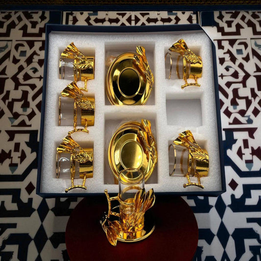 Golden Elegance – 12-Piece Luxury Qahwa Shot Set for Arabic Tea & Coffee Lovers | Premium Gold Serveware Collection