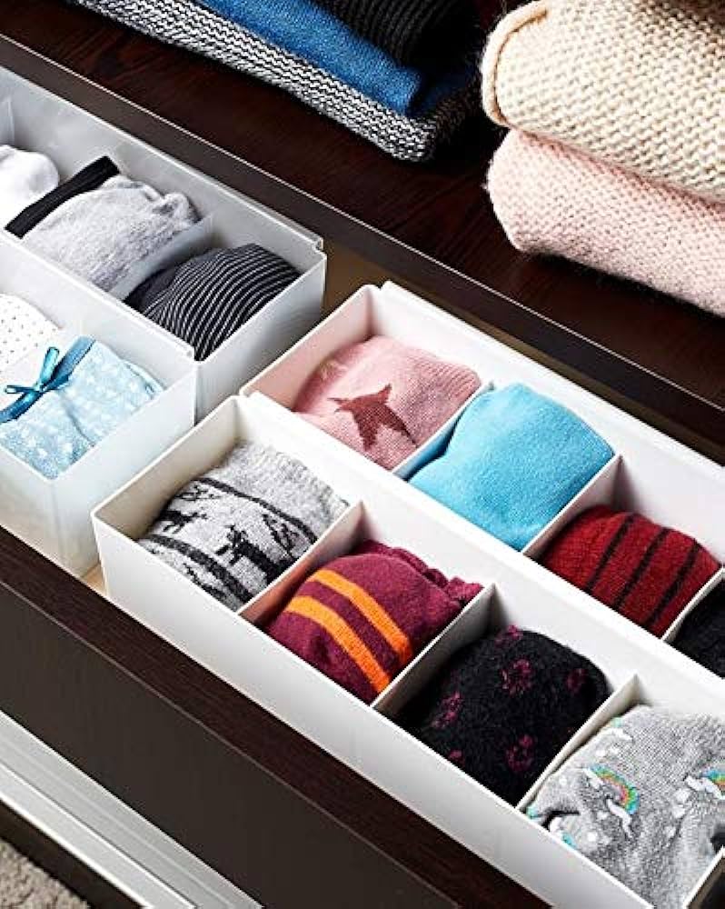 3 Pcs  4 Compartments Drawer Organizer Socks Tie Makeup (L10.5xW3.6xH3.2) Inches