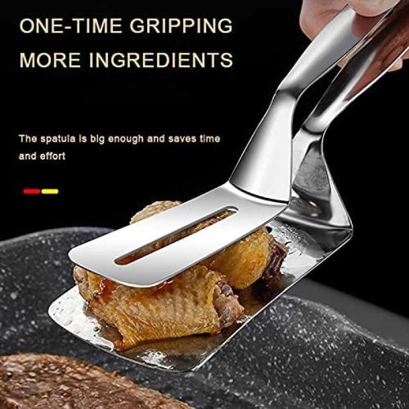 Multi-Functional Stainless Steel 2-in-1 Spatula Tongs – Kitchen Tool | Adornia.pk