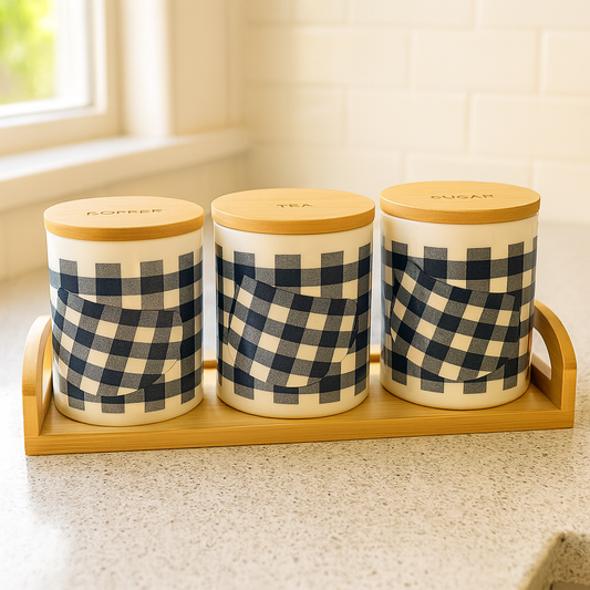 Classic Checkered Ceramic Jar Set