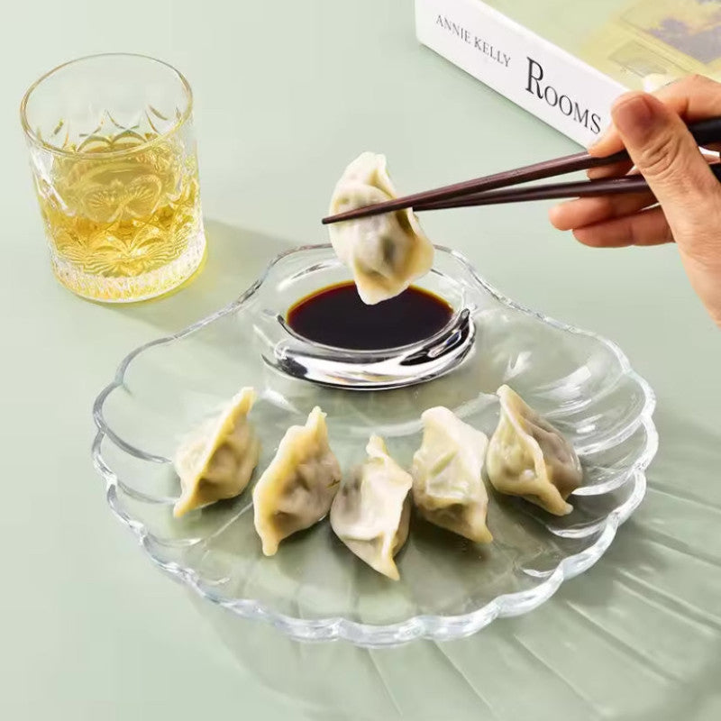 Transparent Shell Shaped Dumpling Dish, Stackable Heat Resistant Food Compartment Tray, Creative Dried Fruit Snack Plates