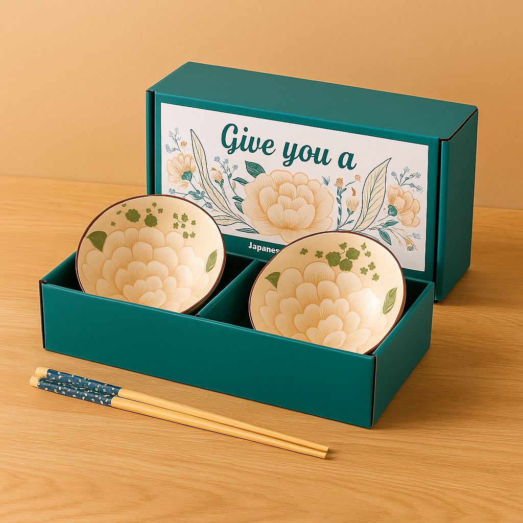 Japanese Floral Elegance Ceramic Bowls - Set of 2