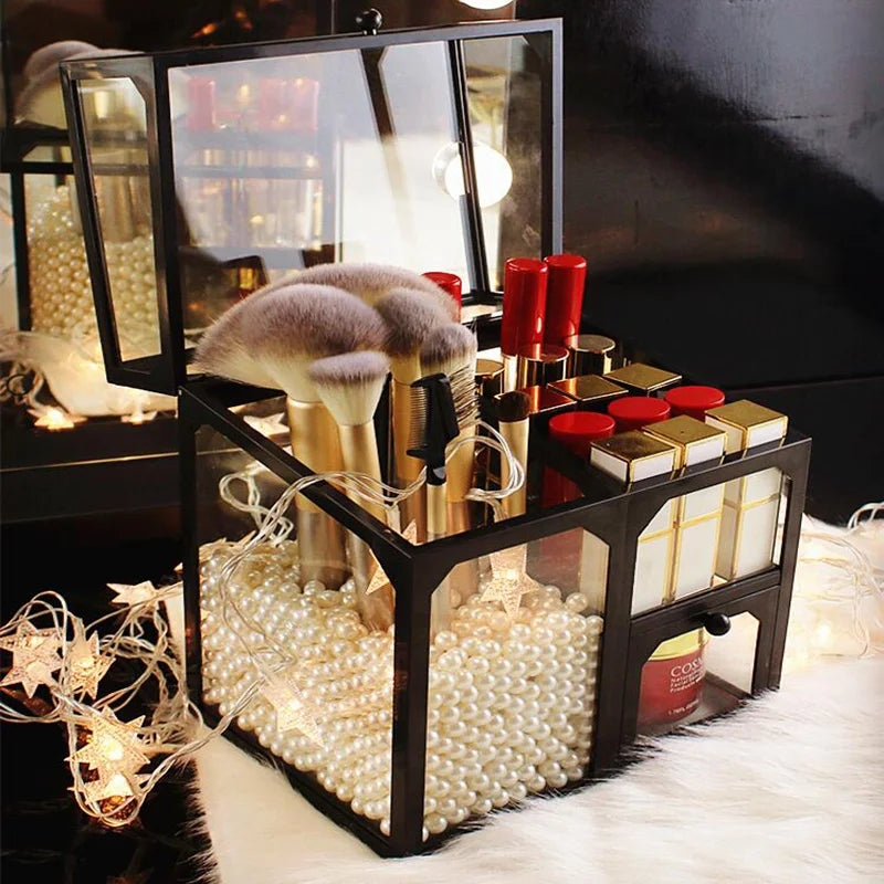 Glass Cosmetic And Makeup Brush Organizer