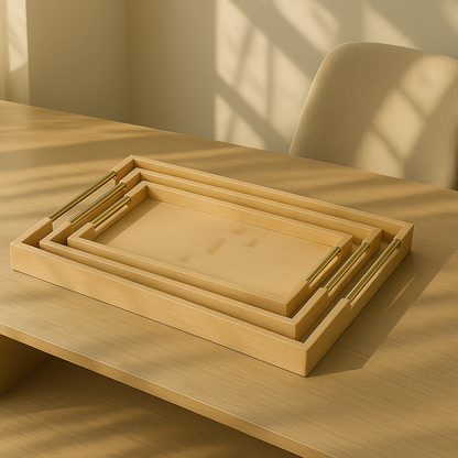 3 Pcs Modern Serving Tray Set (Golden Handle)