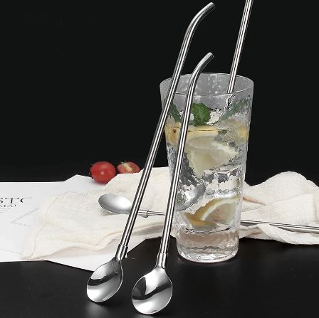 Stainless Steel Elbow Tube Straw Spoon