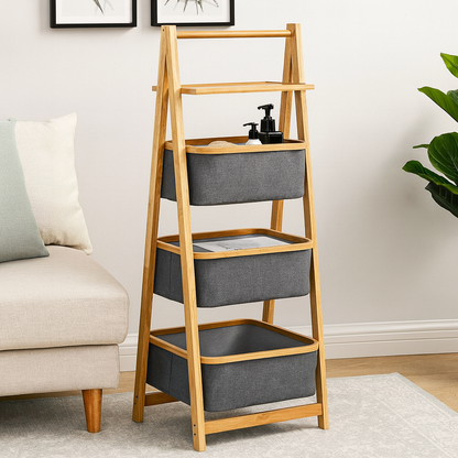 A-Frame 3 Tier Laundry Hamper With Shelf-Natural