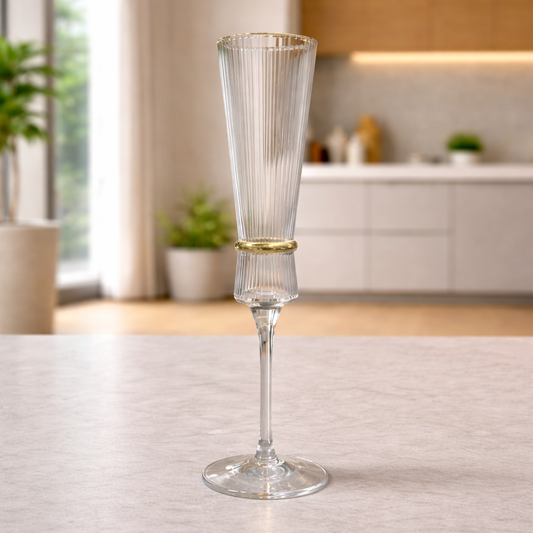 Crystal Golden Champagne Flutes | 6 Pcs