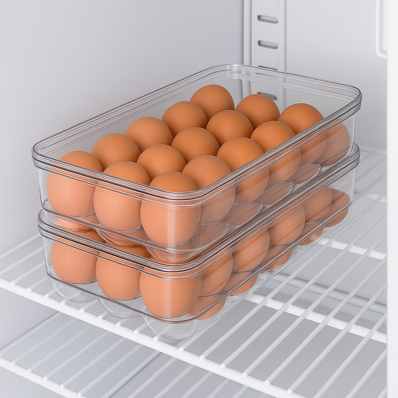 Acrylic Egg Tray 18-Eggs with Lid – Clear Stackable Organizer