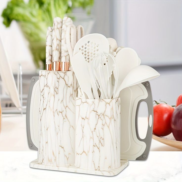 25Pcs Marble Texture Silicone Utensils