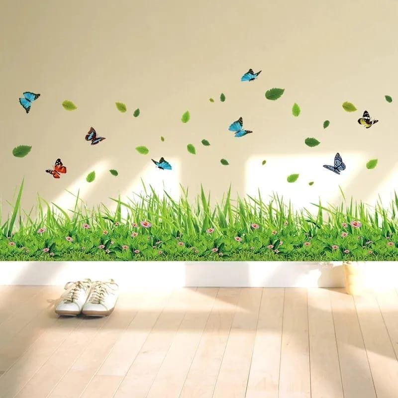 3D Nature Wall Sticker, Living Room Bedroom Bathroom Vinyl Decals Art, Home Decoration Mural, Bathroom Kitchen Living Room Window Art, Grass Border Wall Sticker