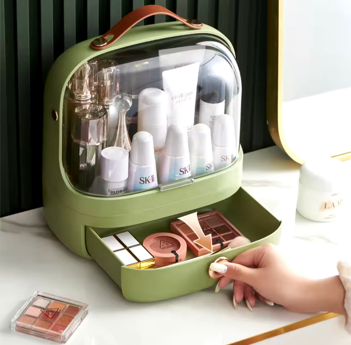 Luxury Makeup Organizer Case, Waterproof Cosmetic Storage Box With Drawer, Desktop Perfume Organizer,