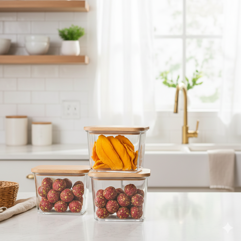 Airtight Glass Container with Wooden Lid by Limon