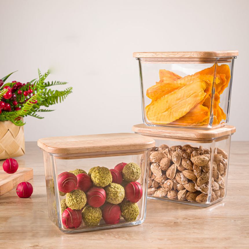 Airtight Glass Container with Wooden Lid by Limon