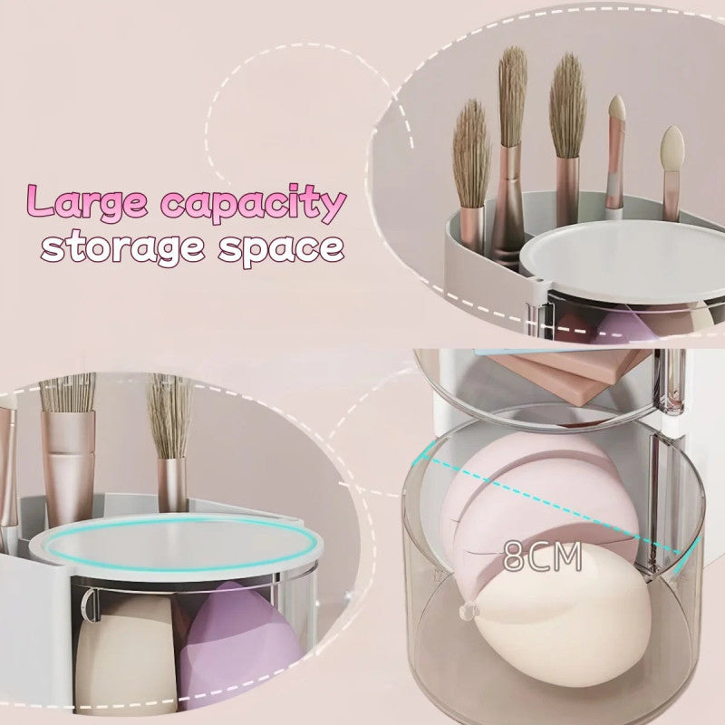 Smart Vanity Organizer – 360° Rotating Makeup & Jewelry Box