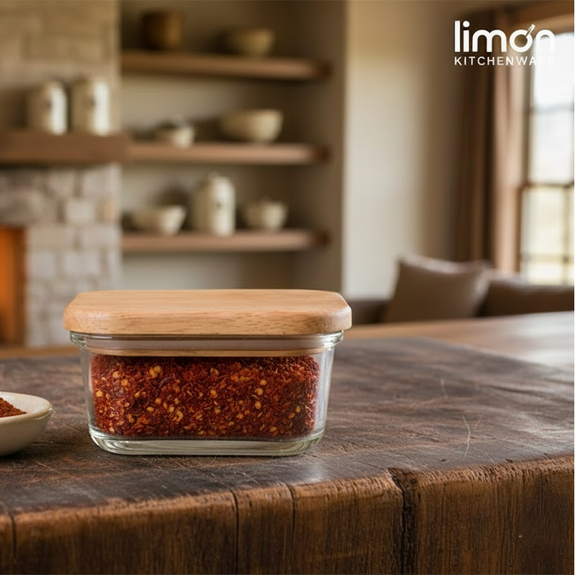 Airtight Glass Container with Wooden Lid by Limon