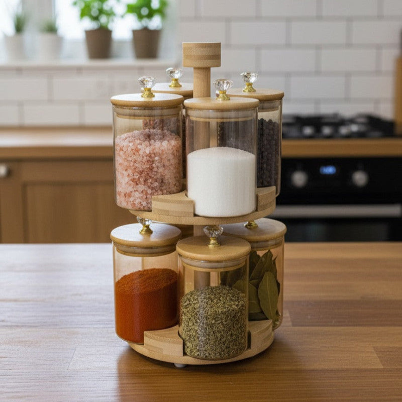 BambooLuxe 2-Tier Rotating Spice Rack – 360° Rotating Kitchen Organizer | Adornia.pk
