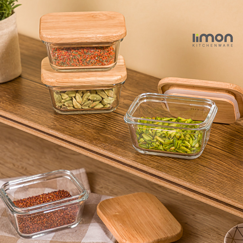 Airtight Glass Container with Wooden Lid by Limon