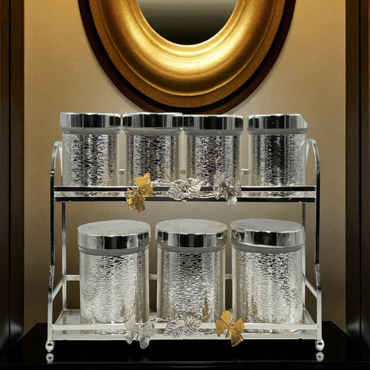 Elegant 7-Piece Silver Canister Jar Set – Airtight Kitchen Storage in Luxe Metallic Finish