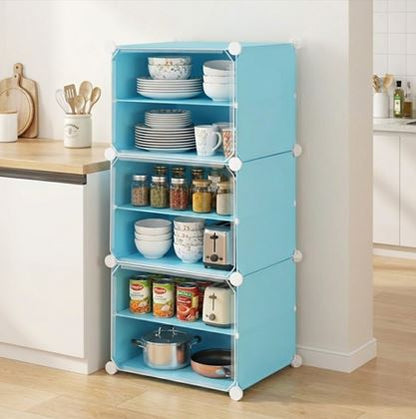 6-Tier Modular Multipurpose Organizer Cabinet with Transparent Doors – Versatile Plastic Cube Storage Rack for Kitchen Pantry, Entryway, and Books