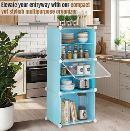 6-Tier Modular Multipurpose Organizer Cabinet with Transparent Doors – Versatile Plastic Cube Storage Rack for Kitchen Pantry, Entryway, and Books
